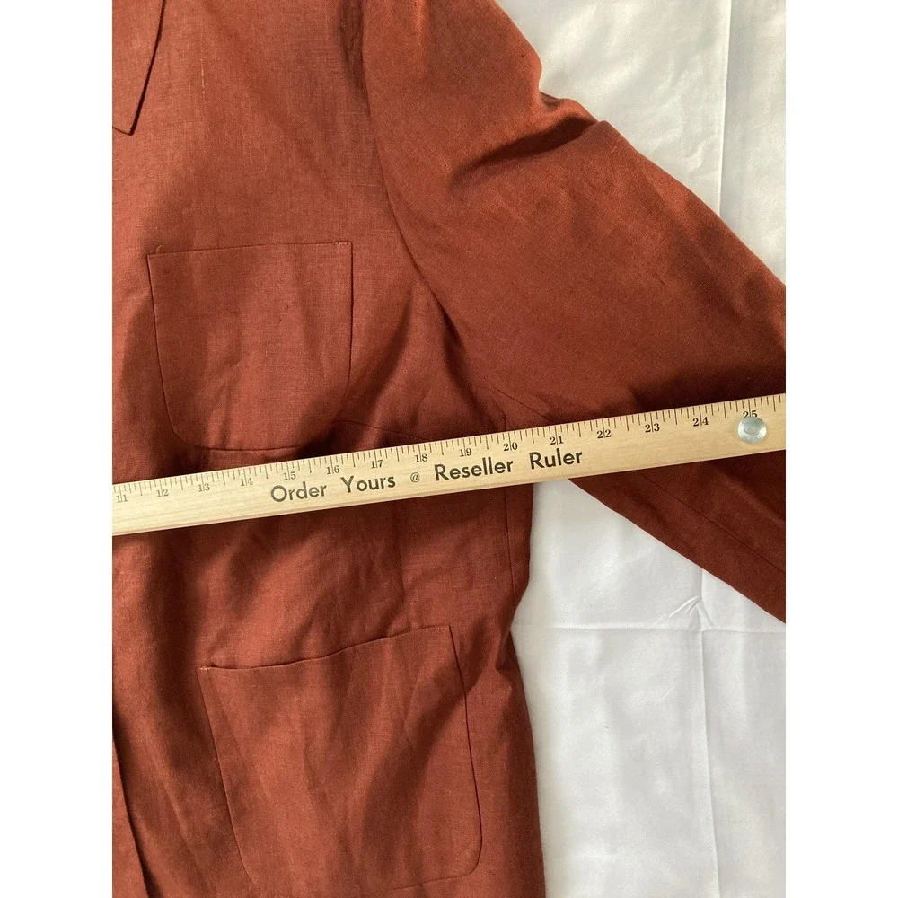 Paradox Jacket Women 20W Brown 100% Linen Button Front Patch Pocket Lined Casual - Picture 9 of 12